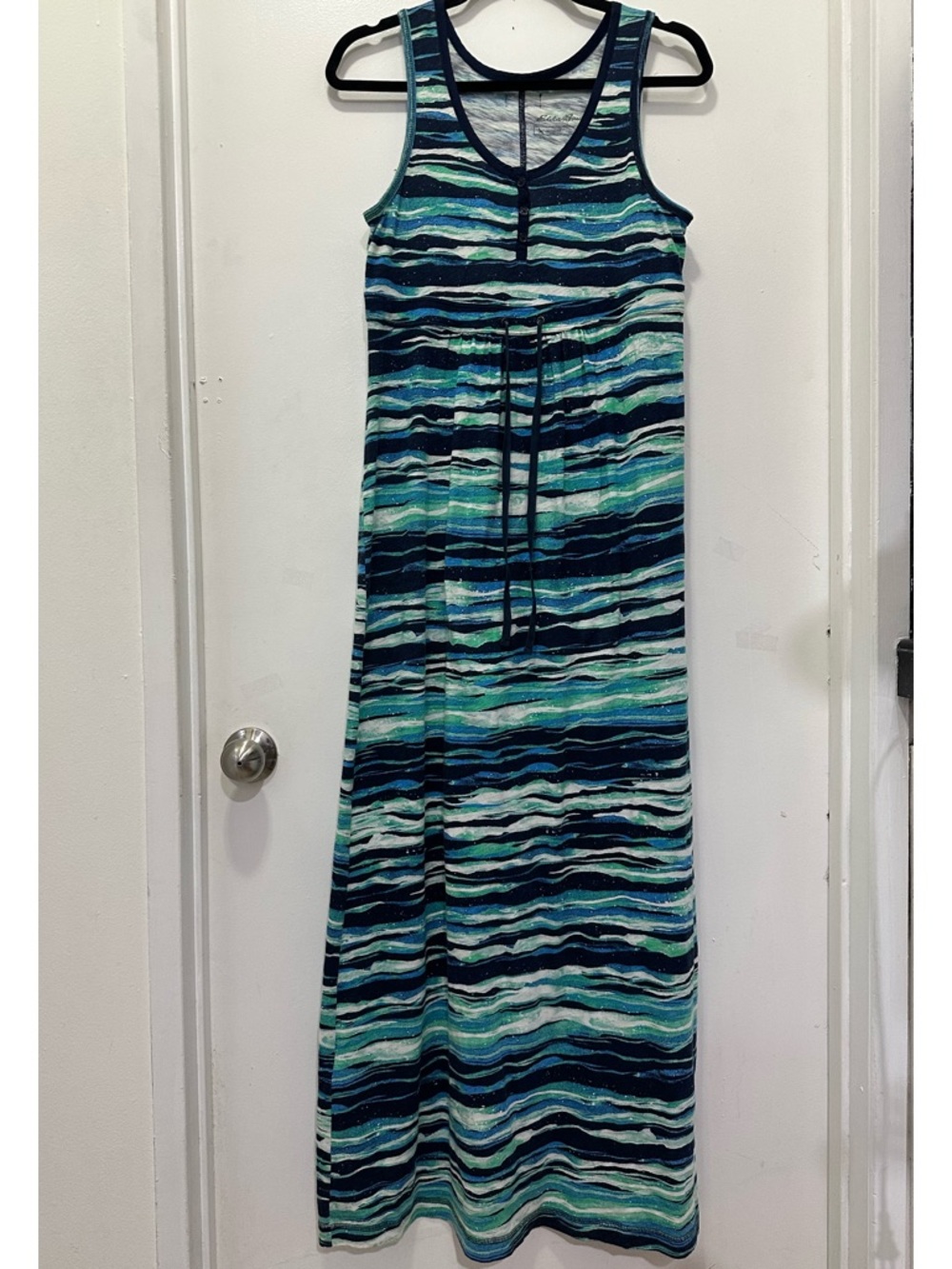 Eddie Bauer Sleeveless Blue Stripe Maxi Cotton Dress Outdoor Sz M